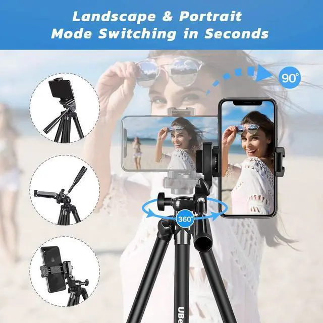 Alt view image 4 of 7 - Phone Tripod 50’’ Extendable Lightweight Aluminum Tripod Stand with Universal Cell Phone/Tablet Holder, Remote Shutter, Compatible with Smartphone & Tablet & Camera