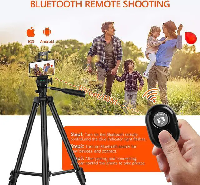 Alt view image 7 of 7 - Phone Tripod 50’’ Extendable Lightweight Aluminum Tripod Stand with Universal Cell Phone/Tablet Holder, Remote Shutter, Compatible with Smartphone & Tablet & Camera
