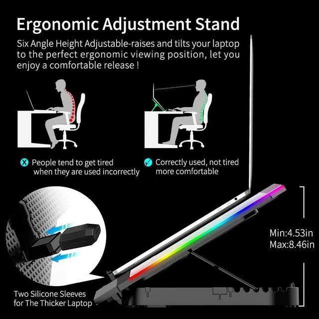 Alt view image 3 of 7 - ICE COOREL Gaming Laptop Cooling Pad 15-17.3 Inch with 6 Cooling Fans, Cooling Stand with 6 Height Adjustable, Laptop Cooler with RGB Light, LCD Screen, 2 USB Ports, Phone Stand