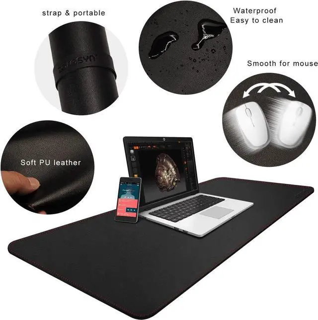 Alt view image 3 of 7 - ZORESYN XXL Desk Mat - 43.3"x19.7" PU Leather Desk Pad for Office & Home, Waterproof and Durable Desk Protector for Keyboard and Mouse (Black)