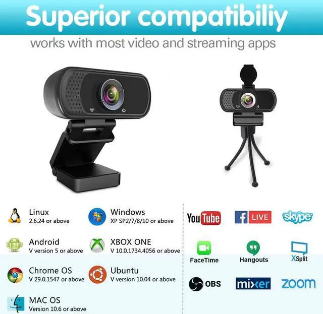 Alt view image 2 of 7 - 1080P Webcam,Live Streaming Web Camera with Stereo Microphone, Desktop or Laptop USB Webcam with 110 Degree View Angle, HD N5 Webcam for Video Calling, Recording, Conferencing, Streaming, Gaming