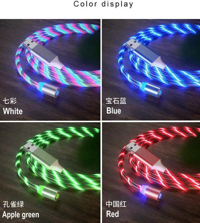 Alt view image 2 of 3 - LED Flowing Magnetic Charger Blue Cable Light Up Candy Moving Party Shining Charger Phone Charging Cable Magnetic streamer absorption USB Snap Quick Connect 3 in 1 USB Cable