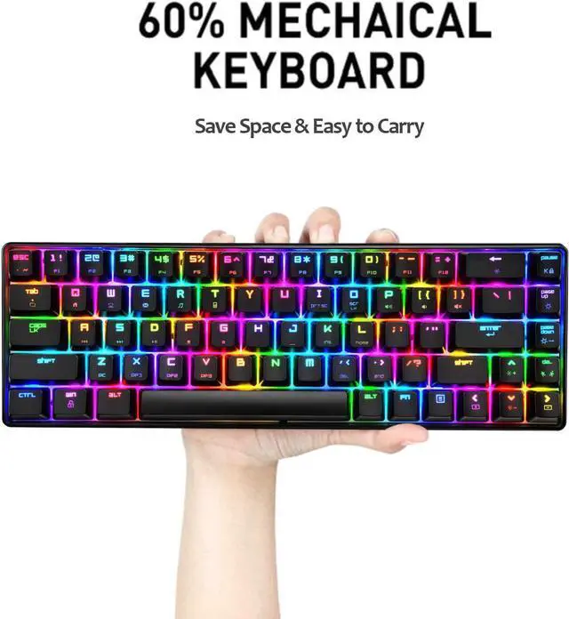 Alt view image 2 of 7 - LexonElec Mechanical Gaming Keyboard 18 Chroma RGB Backlit Keyboard with Type C Brown Switches 68 Keys Anti-ghosting Wired Gaming Keyboard for PC/Mac Gamer, Typist, Tactile