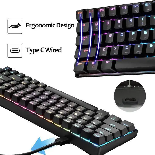 Alt view image 4 of 7 - LexonElec Mechanical Gaming Keyboard 18 Chroma RGB Backlit Keyboard with Type C Brown Switches 68 Keys Anti-ghosting Wired Gaming Keyboard for PC/Mac Gamer, Typist, Tactile