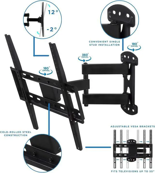 Alt view image 4 of 7 - Mount-It! Full Motion TV Wall Mount Corner Bracket, VESA 400 x 400 Compatible, Extending Arm Articulating, Swivel, Tilt Fits 32, 37, 40, 42, 47, 50 Inch TVs, 66 Lbs Capacity Black