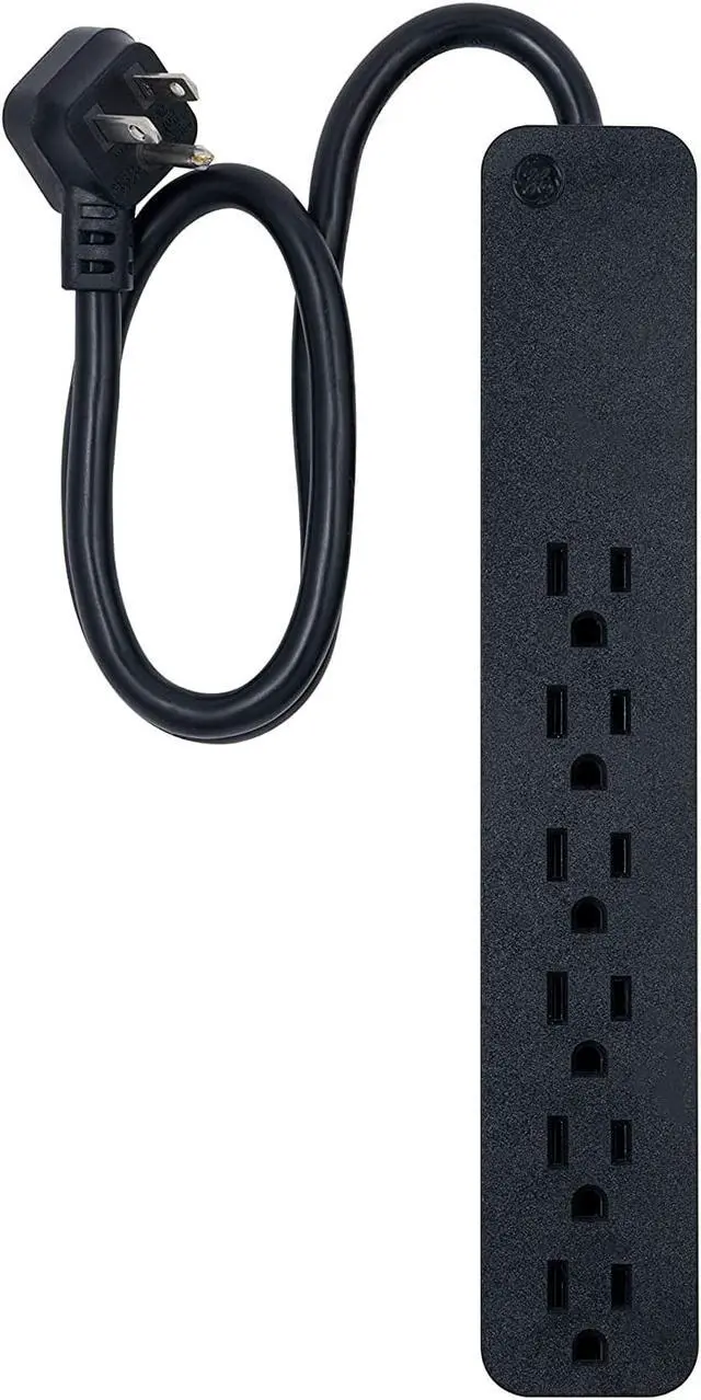 Main image of GE Pro 6 Outlet Surge Protector, 2 ft Extension Cord, Power Strip, Flat Plug, Wall Mount, Black, 45170