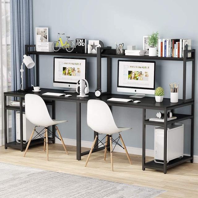 Double Workstation Office Desk Table, Two Person Computer Desk With Drawers
