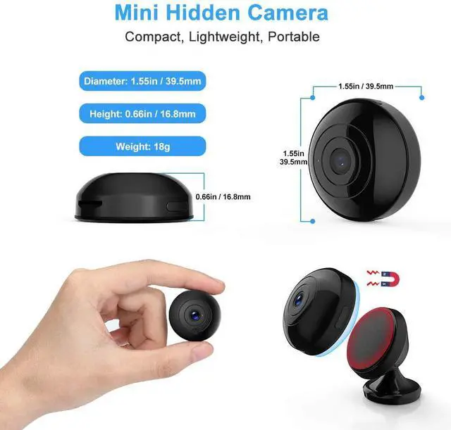 Alt view image 2 of 5 - Mini Hidden-Camera WiFi-Spy Camera Wireless 1080P,  Small Spy Cam Nanny Cam with Audio and Video Recording Micro Surveillance Camera for Live Stream/Night Vision/Motion Activated with Phone APP