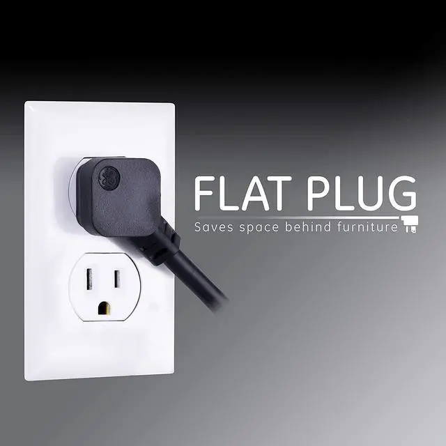 Alt view image 4 of 14 - GE Pro 6 Outlet Surge Protector, 2 ft Extension Cord, Power Strip, Flat Plug, Wall Mount, Black, 45170