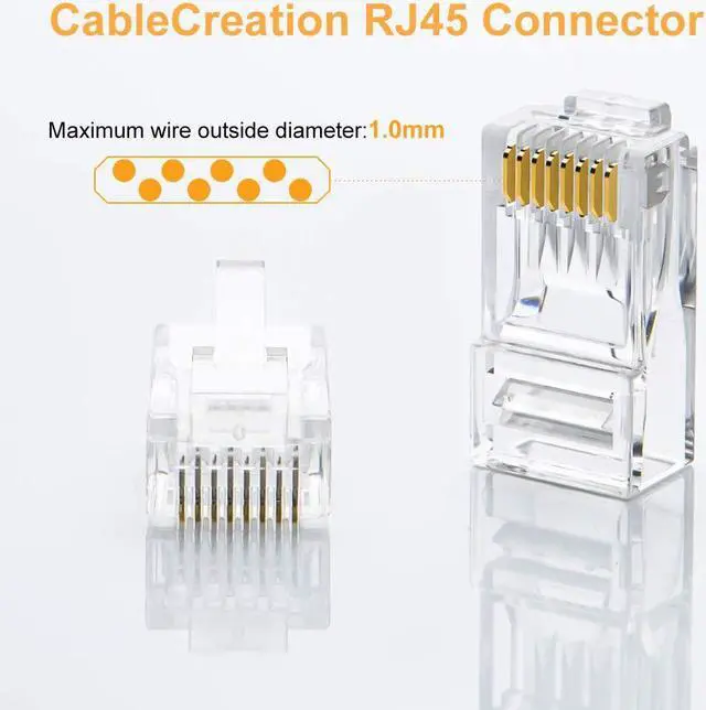 Alt view image 3 of 7 - Cat6 RJ45 Ends, CableCreation 50-Pack Cat6 Connector, Cat6 / Cat5e RJ45 Connector, Ethernet Cable Crimp Connectors UTP Network Plug for Solid Wire and Standard Cable, Transparent