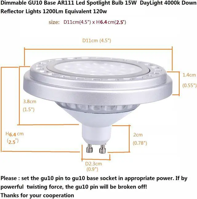 Alt view image 2 of 4 - Dimmable GU10 Base AR111 Led Spotlight Bulb 15W 30°Beam View Angle Day Light 4000k-5000k SMD 15LEDs AC120V Down Reflector Lights 1200Lm Equivalent 120w