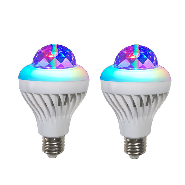 2x E27 RGB Crystal Ball Auto Rotating LED Disco Party Light Bulbs – Stage Lamp