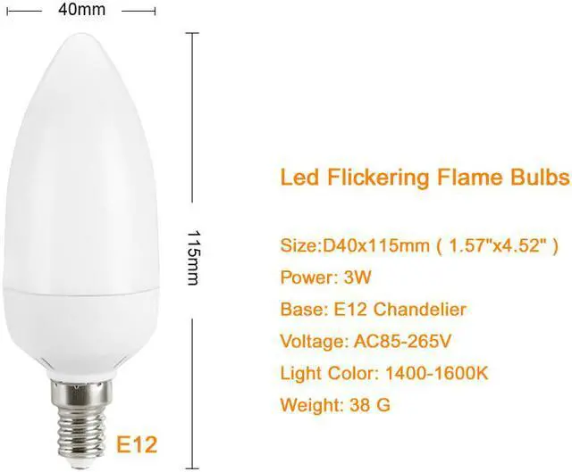 Alt view image 3 of 3 - 2x LED Flame Bulb E12 Candelabra BASE 3 Watt Warm White LED Chandelier Bulbs Flameless Flickering Light For Events Festival Hotel Christmas Holiday Decoration 2 Modes