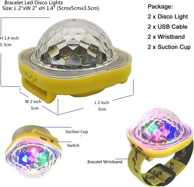 Alt view image 2 of 3 - 2 Pack Bracelet Led Disco Lights 5 Modes Strobe Atmosphere Light In Car Home Room Decor Birthday Dance Wedding Club Pub Xmas Party Lights Kids Valentines Day Gifts With Wristbands & Suction