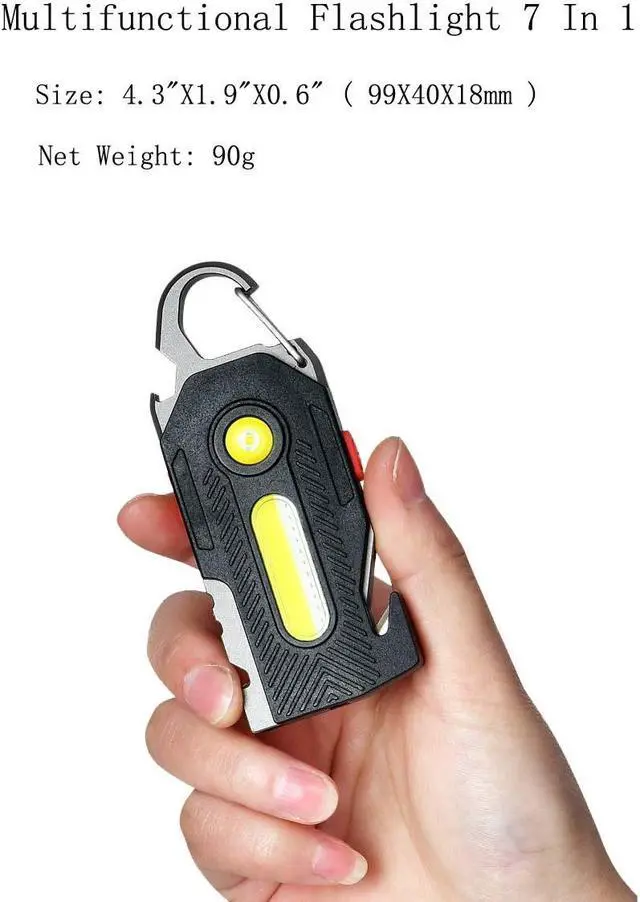 Alt view image 4 of 7 - QLEE Multifunctional flashlight 7 in 1 COB Keychain Bright Work Light Rechargeable Portable LED light with Bottle Opener Seat belt cutter Survival whistle screwdriver for Camping Walking Hiking