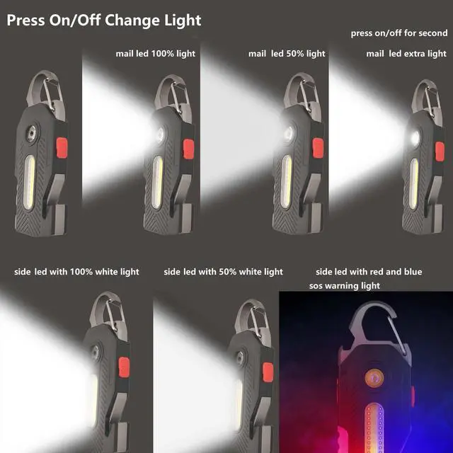 Alt view image 6 of 7 - QLEE Multifunctional flashlight 7 in 1 COB Keychain Bright Work Light Rechargeable Portable LED light with Bottle Opener Seat belt cutter Survival whistle screwdriver for Camping Walking Hiking