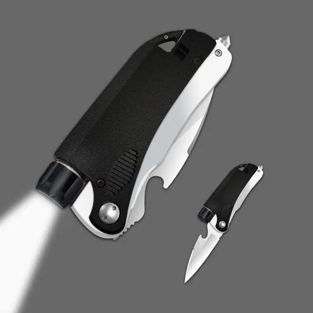 Main image of QLEE Led Mini Flashlight 6-In-1 Utility Folding Pocket Knife With Bottle Opener,Glass Breaker First Attack,Buckle,Whistling,Multi-Function Emergency Tool For Hiking Survival Camping Hunting
