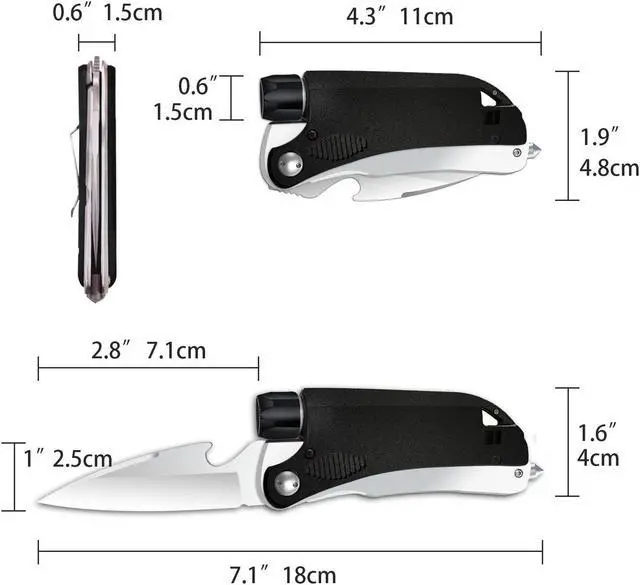 Alt view image 2 of 7 - QLEE Led Mini Flashlight 6-In-1 Utility Folding Pocket Knife With Bottle Opener,Glass Breaker First Attack,Buckle,Whistling,Multi-Function Emergency Tool For Hiking Survival Camping Hunting