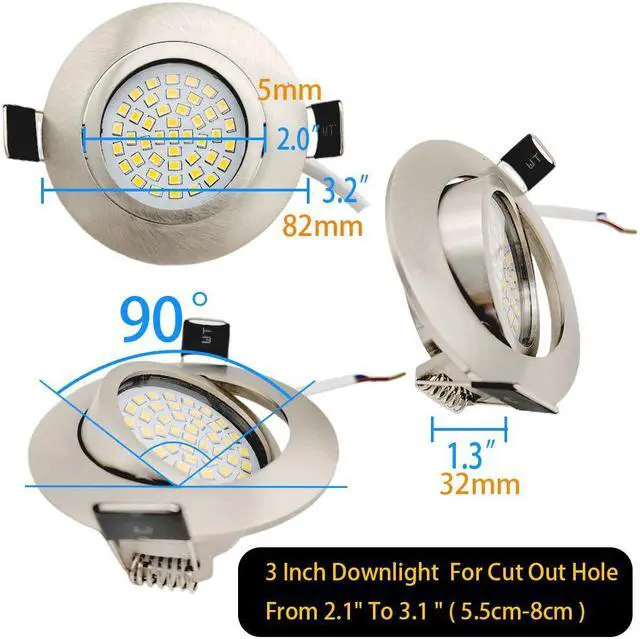 Alt view image 5 of 7 - QLEE Dimmable Downlight 3 Way LED Light 10 30 60 W Equivalent LED Can Lights Eyeball Retrofit Framce Gimbal 3 Inch Recessed Lights 6W 4000K Natural Light Angled Adjustable Ceiling Light 2 Pack