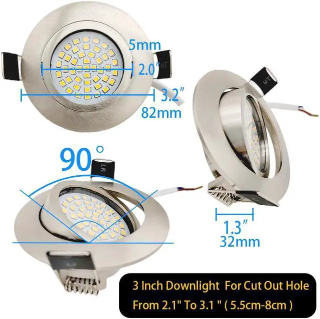 Alt view image 4 of 7 - QLEE Eyeball Dimmable 3 Way LED Light Downlight 3 Inch Gimbal Led Recessed Light 6w 4000k Temperature Rotatable Led Retrofit Downlight Gimbal For Ceiling With Housing Clips 6 Pack