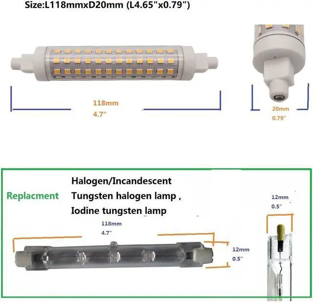 Alt view image 4 of 7 - QLEE R7S LED Bulb 118MM 12W J118 T3 Led Flood Light Equivalent 150w Halogen Light Wall Sconce Floor Light j-type Linear Double Ended Banker Light  360º Beam Angle 3000k Warm White Not Dimmable 2 Pack