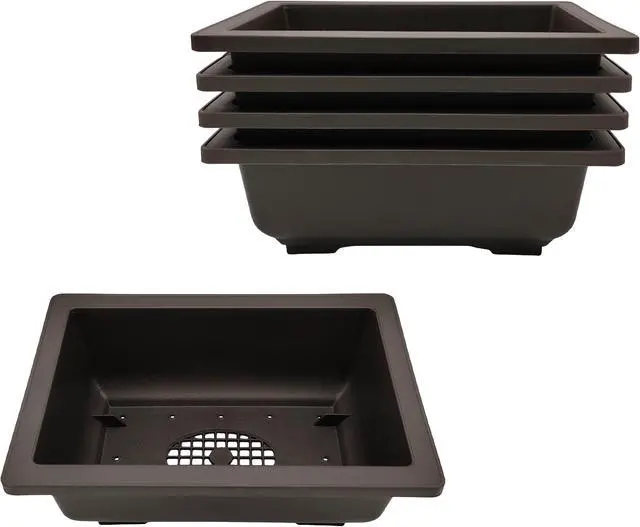 Main image of QLEE Rectangle Archaizing Brown Plant Pot With Drainage Plastic Nursery Pots For Desktop Café Windowsill Living Room Balcony Library Reading Area Hotel Lobby Planters For Indoor Plants 5 Pcs