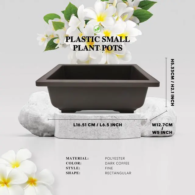 Alt view image 2 of 6 - QLEE Rectangle Archaizing Brown Plant Pot With Drainage Plastic Nursery Pots For Desktop Café Windowsill Living Room Balcony Library Reading Area Hotel Lobby Planters For Indoor Plants 5 Pcs