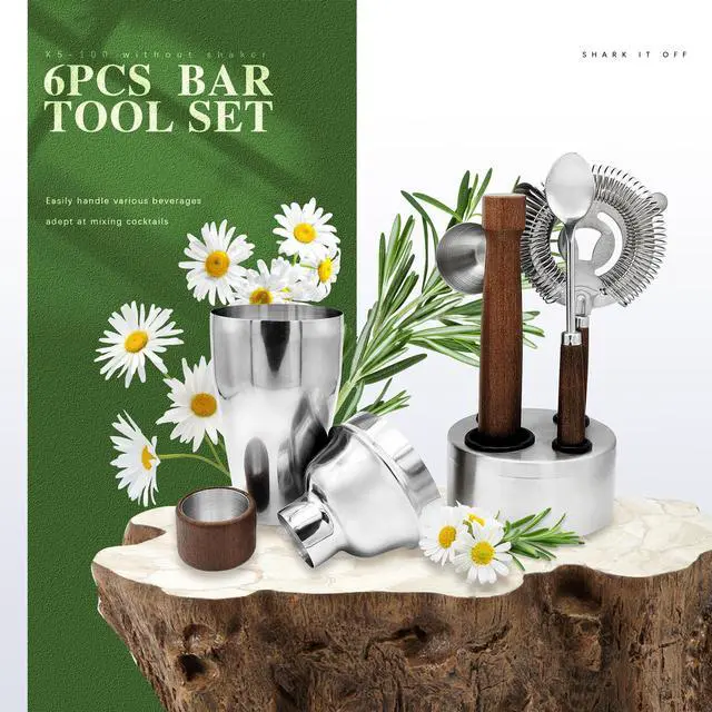 Alt view image 2 of 7 - QLEE 6 PCS Bar Tool Set Kitchen Stainless Steel Bartender Kit with Muddler,Double Jigger,shaker,Spoon,Strainer Whisky Drink Mixing Essentials For Home Bar Party Celebration Hotel Tenders Set