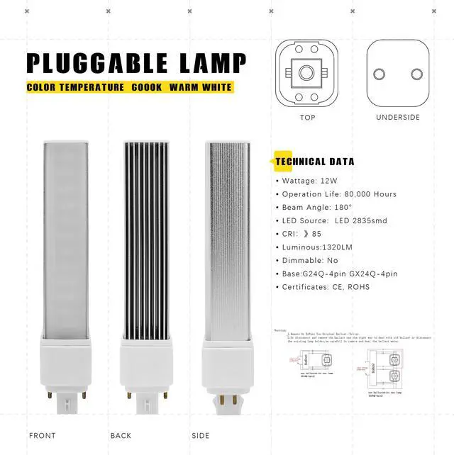 Alt view image 3 of 7 - QLEE G24q 4 Pin LED Light Bulb Retrofit GX24 LED PL-C Recessed Lamp Replacement 26W G24q-2 Gx24q-3 1400 Lm 314° Rotate Horizontal Recessed GX24 Green Bulb Cool White Daylight 2 Pack Bypass Ballast