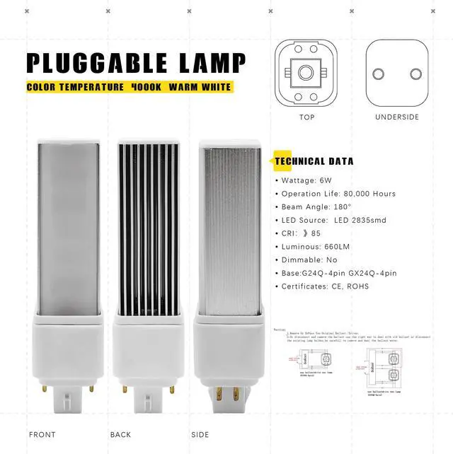 Alt view image 2 of 7 - QLEE 6w Natural Daylight Gx24q 4 Pin LED Light Equal 13 Watt CFL Light Bulbs PL-C Retrofit Compact Fluorescent Lamp G24q-2 Gx24q-3 660 Lm 314° Free Rotation Recessed G24q Green Bulb 2 Pack