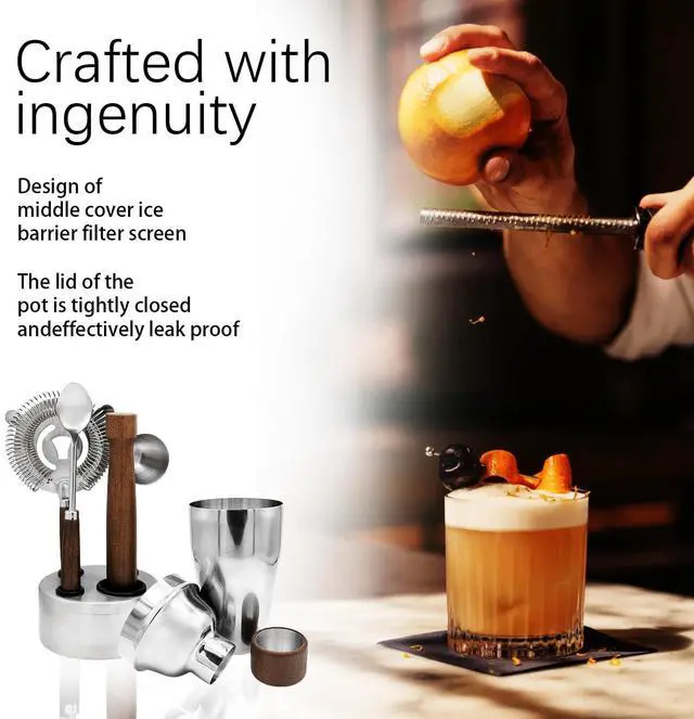 Alt view image 3 of 7 - QLEE 6 PCS Bar Tool Set Stainless Steel Cocktail Shaker Kit With Muddler, Double Jigger, Mixing Spoon, Strainer & Matte Round Stand Bartender Essentials Barware For Home Bar Party & Celebration