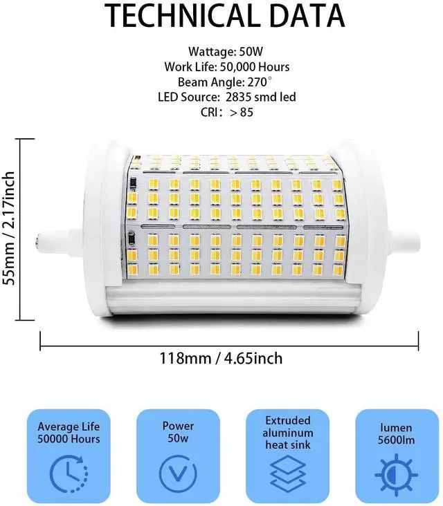 Alt view image 2 of 7 - QLEE R7S LED Bulb 50W 118mm Floodlight 3CCT Adjustable Color Temperature 3000K/4000K/6000K 5600LM Brightness Halogen Replacement for 300W-500W R7S Bulbs Floor Standing Light