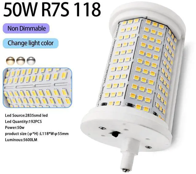 Alt view image 3 of 7 - QLEE R7S LED Bulb 50W 118mm Floodlight 3CCT Adjustable Color Temperature 3000K/4000K/6000K 5600LM Brightness Halogen Replacement for 300W-500W R7S Bulbs Floor Standing Light