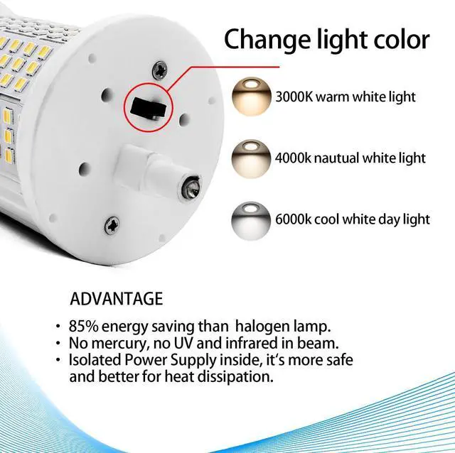 Alt view image 6 of 7 - QLEE R7S LED Bulb 50W 118mm Floodlight 3CCT Adjustable Color Temperature 3000K/4000K/6000K 5600LM Brightness Halogen Replacement for 300W-500W R7S Bulbs Floor Standing Light