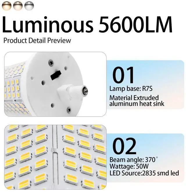 Alt view image 3 of 7 - QLEE 118mm R7s Led Bulb 50w With 3 Color Light (3000k/4000k/6000k) Equivalent 500w Halogen NO Dimmable J Type Linear Double Ended Floodlight Bulbs For Landscape Floor Lamps Home Lighting