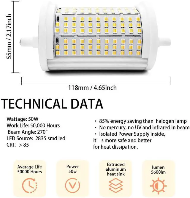 Alt view image 2 of 7 - QLEE 118mm R7s Led Bulb 50w With 3 Color Light (3000k/4000k/6000k) Equivalent 500w Halogen NO Dimmable J Type Linear Double Ended Floodlight Bulbs For Landscape Floor Lamps Home Lighting