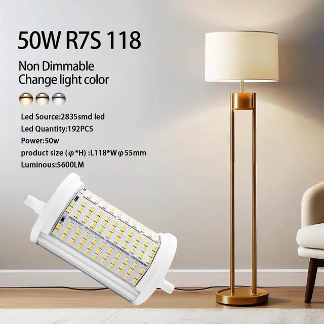 Alt view image 6 of 7 - QLEE 118mm R7s Led Bulb 50w With 3 Color Light (3000k/4000k/6000k) Equivalent 500w Halogen NO Dimmable J Type Linear Double Ended Floodlight Bulbs For Landscape Floor Lamps Home Lighting