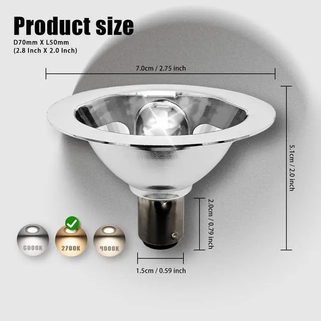 Alt view image 2 of 7 - QLEE 2 Pack Led Ar70 Reflector Light 3w Ac Dc 12v Ba15d Base 2700k Warm White Spotlight Equivalent 25w Halogen Bulbs Indoor Outdoor Home Office Commercial Track Lamp 24°Beam