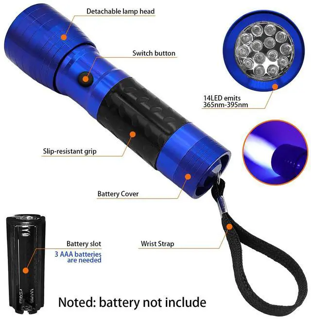 Alt view image 2 of 7 - QLEE Led UV Flashlight Torch 14leds Mini Portable Ultraviolet Lamp 365nm-395nm Gel Nail Curing Uv Light Linterna Lampe Torche Adhesive Flashlight Ultraviolet Lamps (1 Pack)