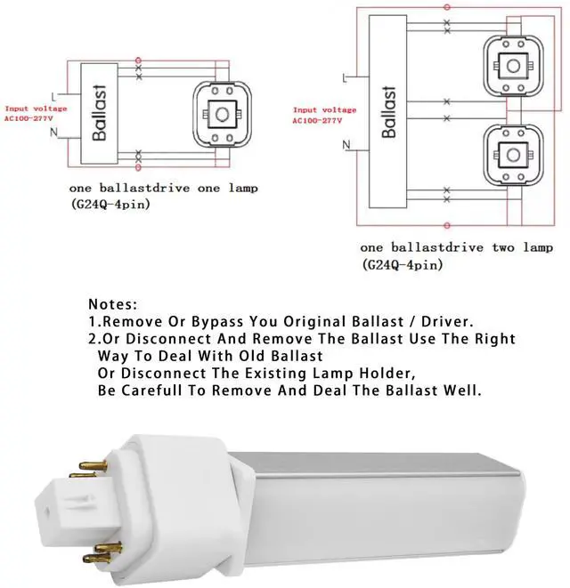 Alt view image 3 of 7 - QLEE Gx24q 4pin light bulb Retrofit GX24 LED PL-C Recessed Lamp Replacement Conventional 18W 4P G24Q-2 Gx24q-3 G24q-1 1400 Lm 314° RotateG24q Green bathroom Bulb 6000k 2 Pack Bypass Ballast