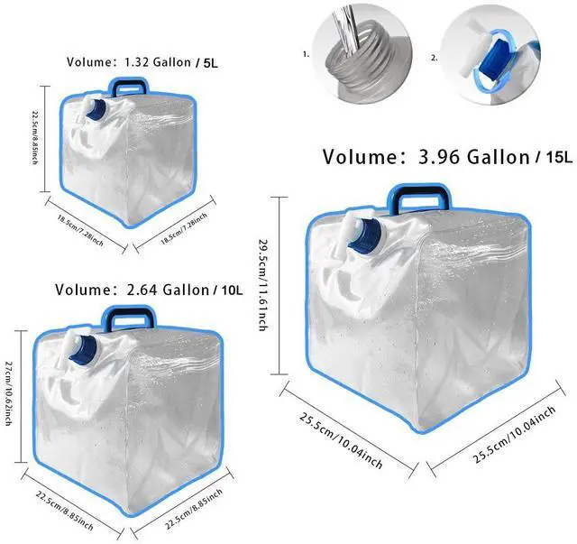 Alt view image 7 of 7 - QLEE 2.64 Gallon Pvc Collapsible Water Container Bag With Screw Cap Square Shape Camping Water Storage Cube Jug Tank For Emergency Camping Outdoor Hiking Picnic Beach Jugs With Caps