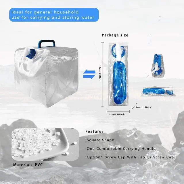 Alt view image 7 of 7 - QLEE 8 Gallon Pvc Graded Collapsible Water Container With Screw Cap Square Shape Camping Water Storage Cube Jug For Emergency Camping Outdoor Hiking Picnic Beach (3 PCS, Pieces, 3)