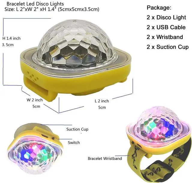 Alt view image 2 of 7 - QLEE 2x Bracelet Led Disco Lights 5 Modes Strobe Atmosphere For Room Decor Car Birthday Dance Wedding Club Xmas Party Galaxy Lights Kids With Wristbands & Suction