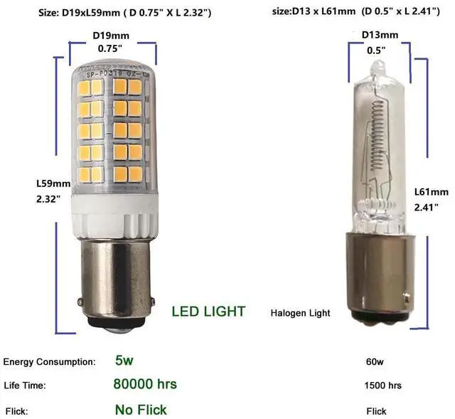 Alt view image 3 of 6 - QLEE LED Sewing Machine Bulb BA15D Double Contact Bayonet Base 5w 600lm Refrigerator Light Replacement 60 Watt S6 C7 Bulb T3 T4 JD Type Chandelier Light 120v Warm White 4PCS