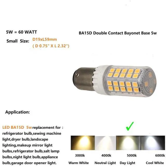 Alt view image 3 of 6 - QLEE LED Salt Rock Lamp 5 Watt BA15D Double Bayonet Base Equivalent 60 W JD Type T4 5000k Daylight For Sewing Serger Machine Bulbs And Under Counter Lights 4 PCS