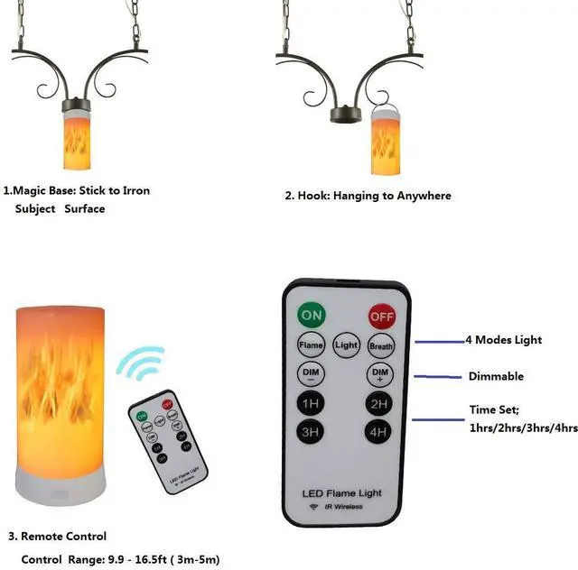 Alt view image 2 of 7 - QLEE Led Flame Effect Lantern Light Usb Rechargeable Flameless Candle 4 Modes Remoted Flickering Flame Effect Mood Light Flameless For Christmas Party Bar Decor Birthday Gift (1 Pack)
