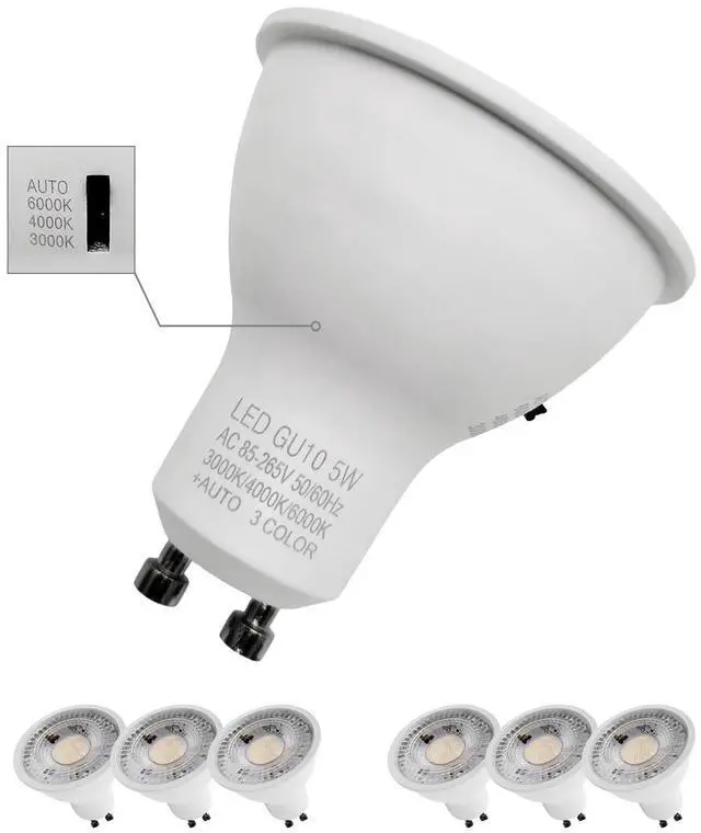 Main image of QLEE Mr16 Led Bulb 3cct Dimmable 50w Equivalent Narrow 60° Beam Selectable Color Temperature 3000k 4000k 6000k Gu10 Base For Recessed Track Lighting Display Vanity, 6 Pack