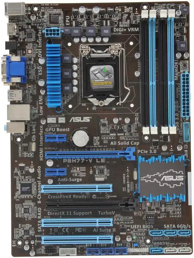 Main image of ASUS P8H77-V LE LGA 1155 Intel H77 HDMI SATA 6Gb/s USB 3.0 ATX Intel Motherboard