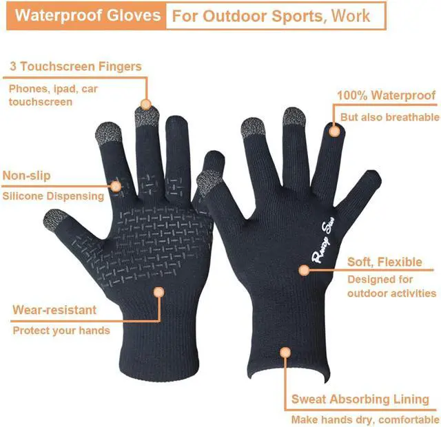 Alt view image 2 of 7 - RANDY SUN Touch Screen Black Gloves Windproof Waterproof Safety Resistance Bike Work Mountaineering Hiking Skiing Gloves