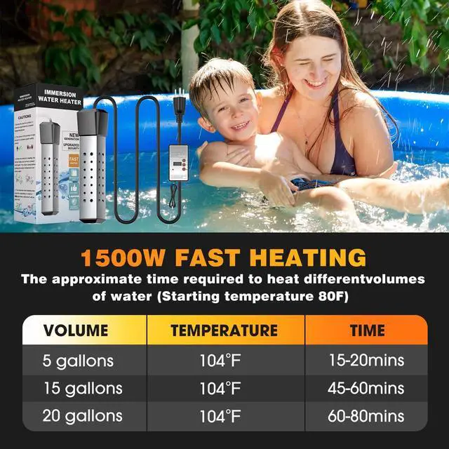 Alt view image 3 of 6 - Water Heater, Pool Heater, Immersion Bucket Water Heater, Submersible Water Heater 304 Stainless Steel Guard with Controller, Pool Heater for Above Ground Pool to Heat 5 Gallons of Water in Minutes